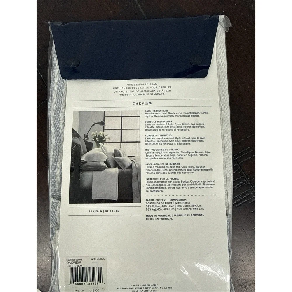 Ralph Lauren Oakview Striped Pillow Sham White Cloud Blue Standard 20
